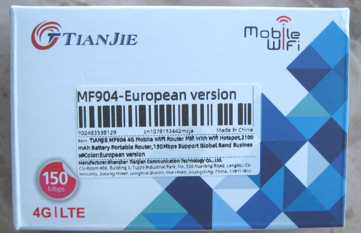 4G USB WiFi модем-роутер TIANJIE MF904, 2100 мА/ч
