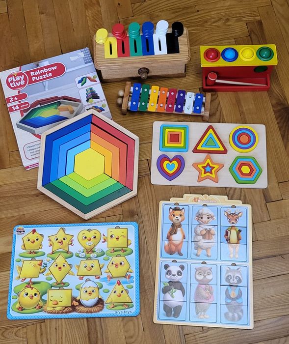 Дерев'яні розвиваючі іграшки, головоломки, конструктор, пазли, вкладки