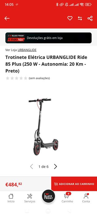 Trotinete Elétrica URBANGLIDE Ride 85 Plus (250 W - Autonomia: 20 Km