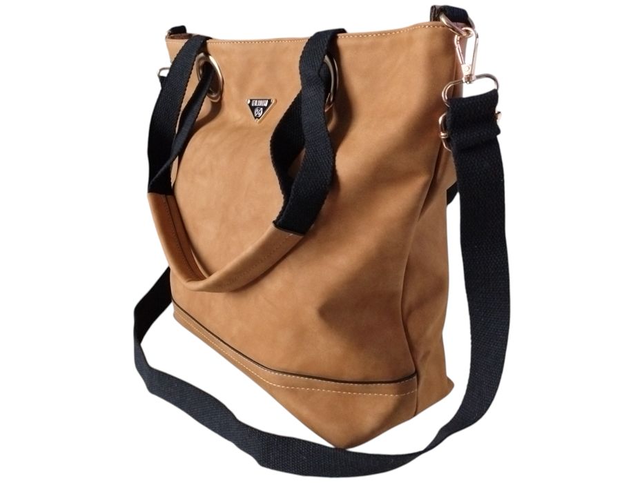 Torebka Damska Shopper Z Przegrodą Duża Brązowa Praktyczna Torba