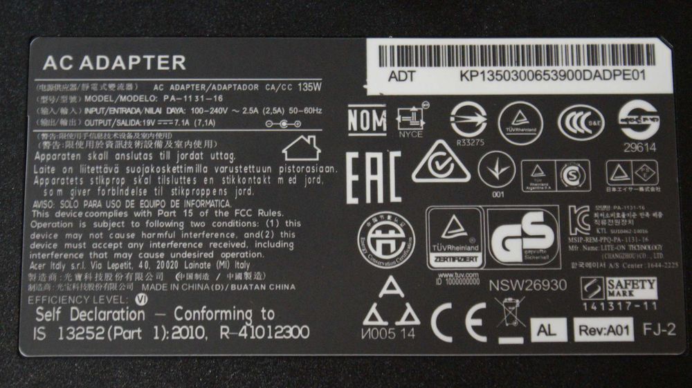 Блок Питания / Зарядка для Acer Aspire Nitro Predator 135W 19V 7.1A