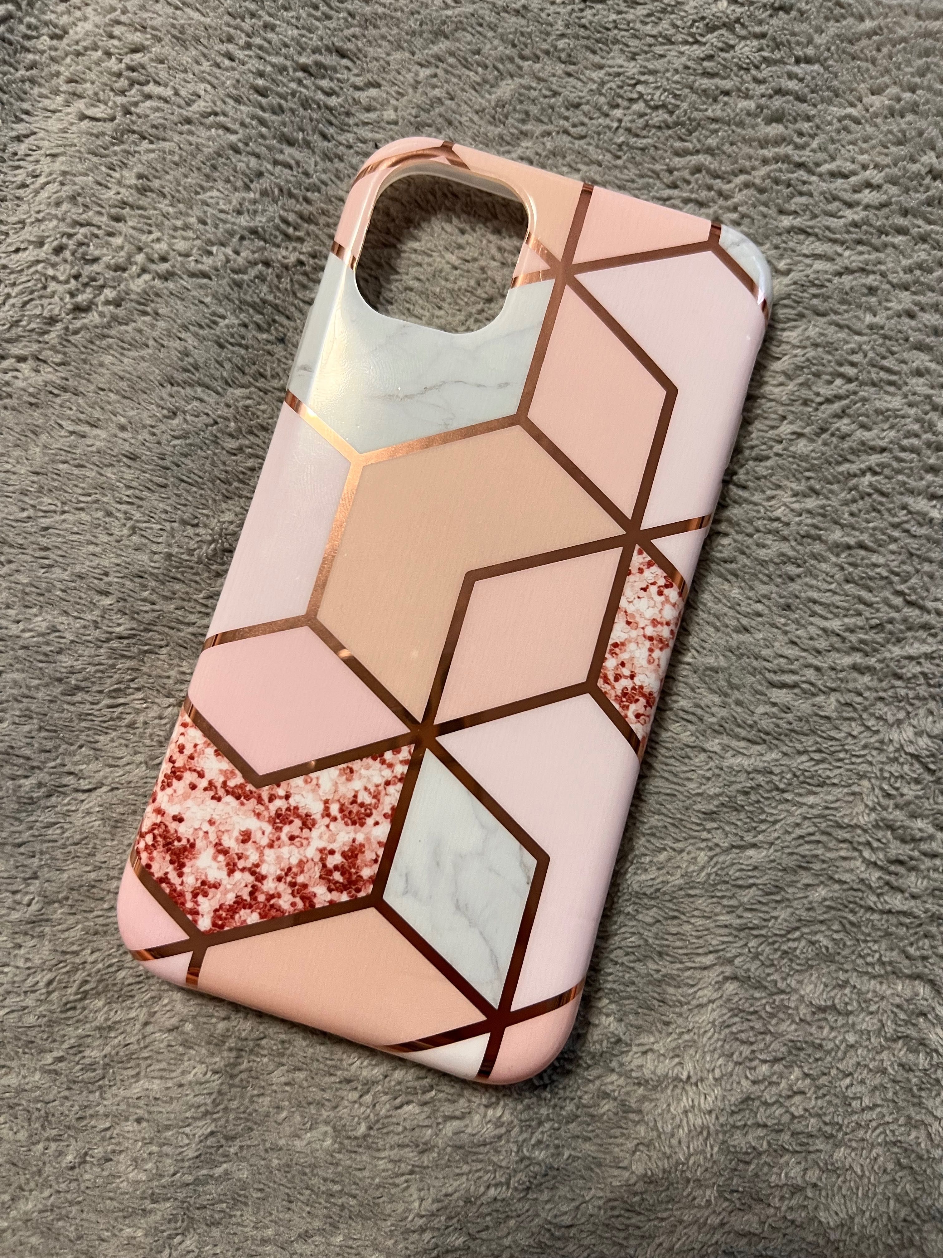 Szaro-różowe etui/case z marmurkiem złote wzory na telefon iPhone 11