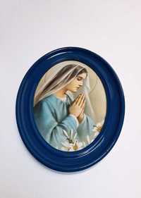Quadro Oval Antigo Imagem Virgem Maria Nossa Senhora Orar Rezar