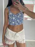 Bluzka crop top niebieski kwiaty zamek zip m