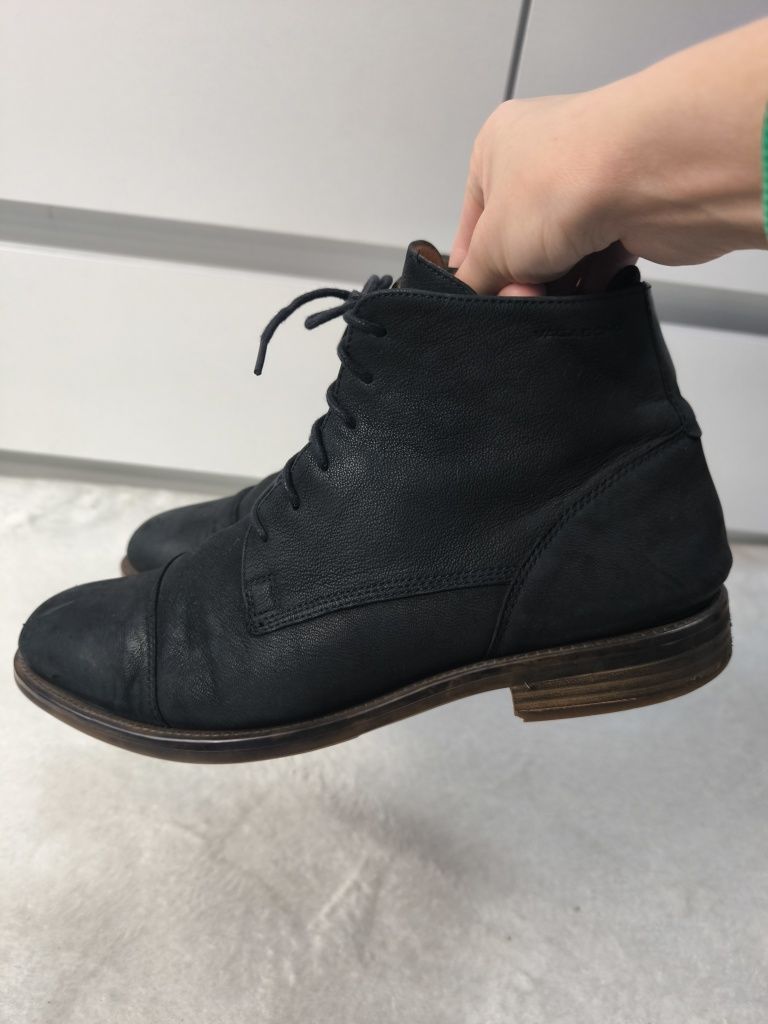 VAGABOND - skórzane męskie sztyblety czarne botki 100% skóra nubuck 41