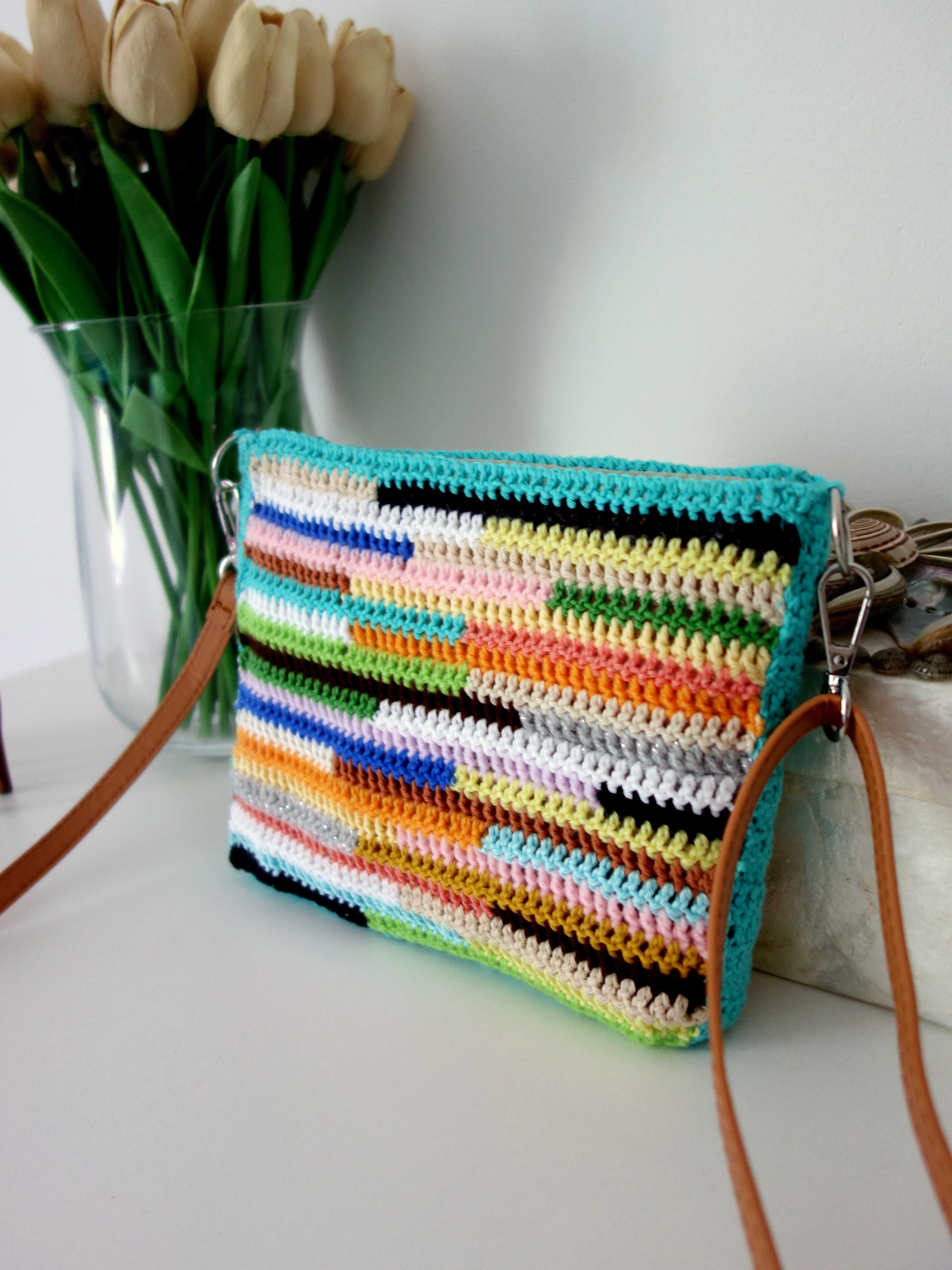 Nowa torebka mała listonoszka kolorowa szydełkowa handmade jak miu miu