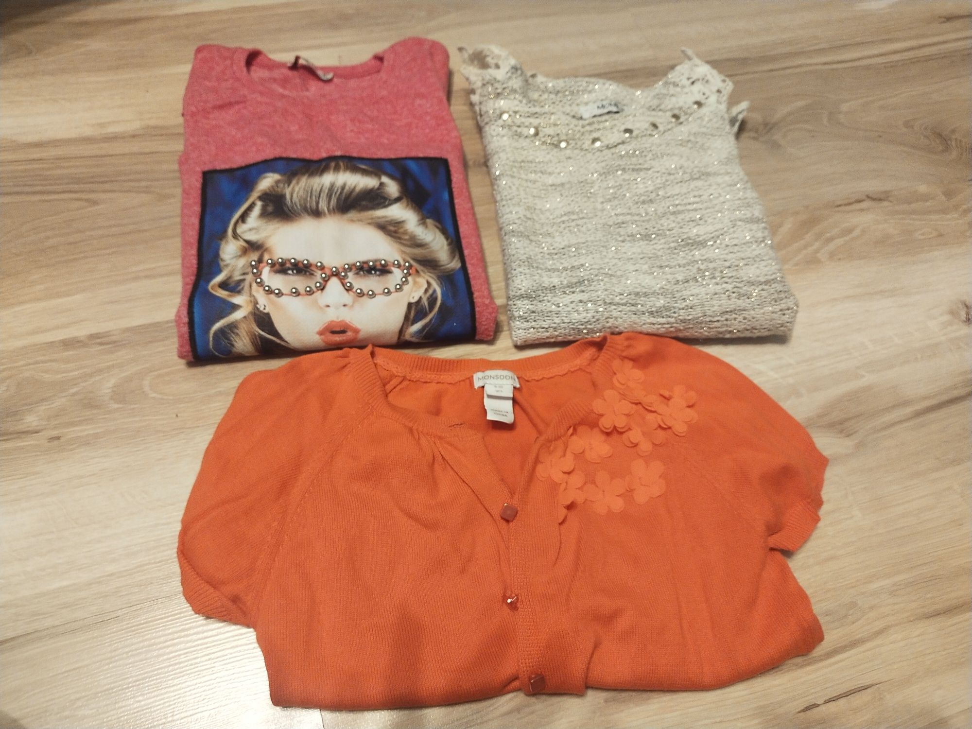 Zestaw ubranek dla dziewczynki, romlzmiar 140, bluzy, spodnie, swetry