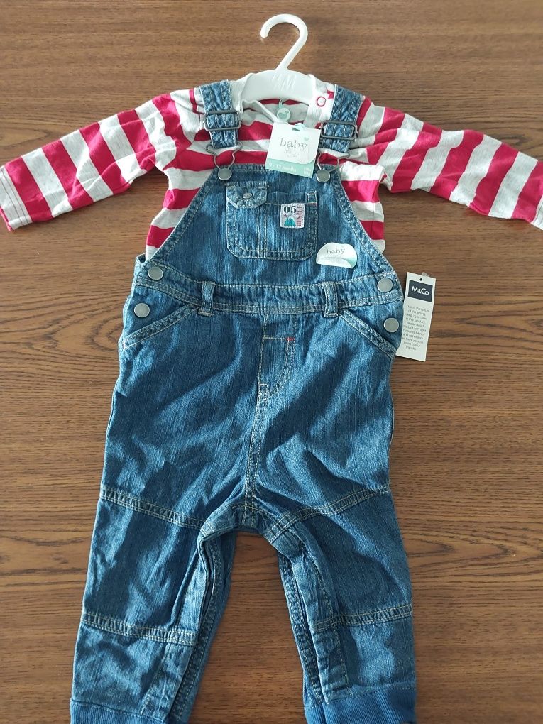 Spodnie ogrodniczki jeans z bluzeczka 9-12 mcy 86 92 nowe