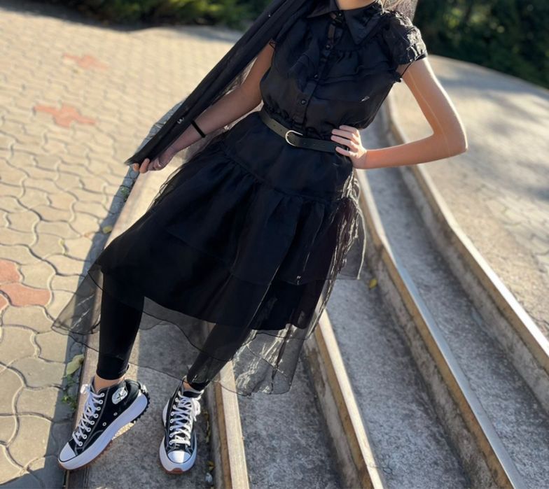 Сукня венсдей чорна з поясом