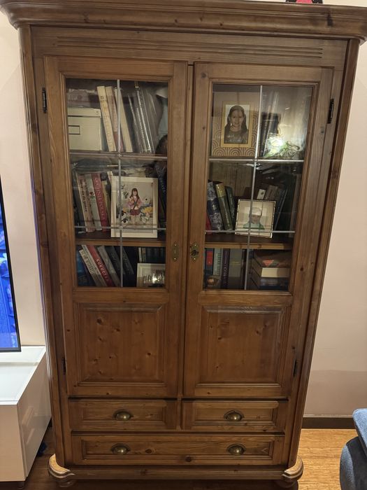 Biblioteczka przeszklona regał sosnowa farmhouse rustykalna