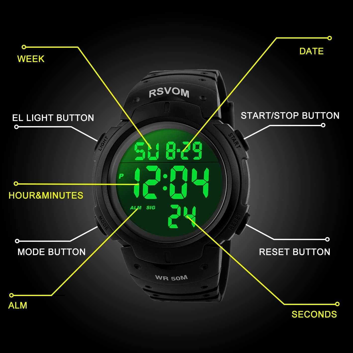 Męskie sportowe zegarki cyfrowe, 5 ATM wodoodporny zegarek sportowy