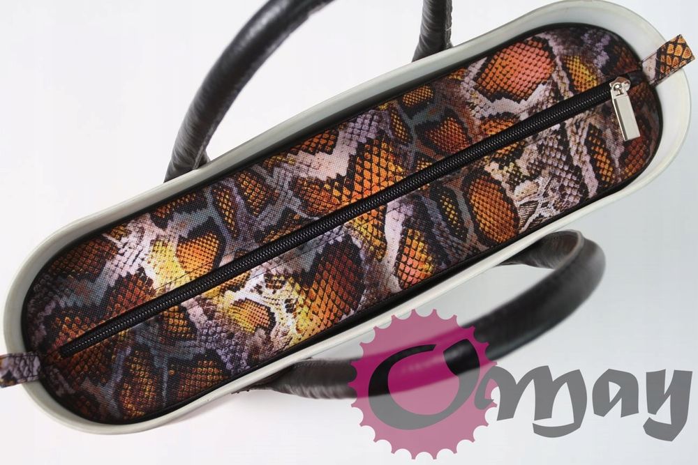 Czarny organizer OBAG MINI wąż brąz beż 2 kieszenie wnętrze OMAY