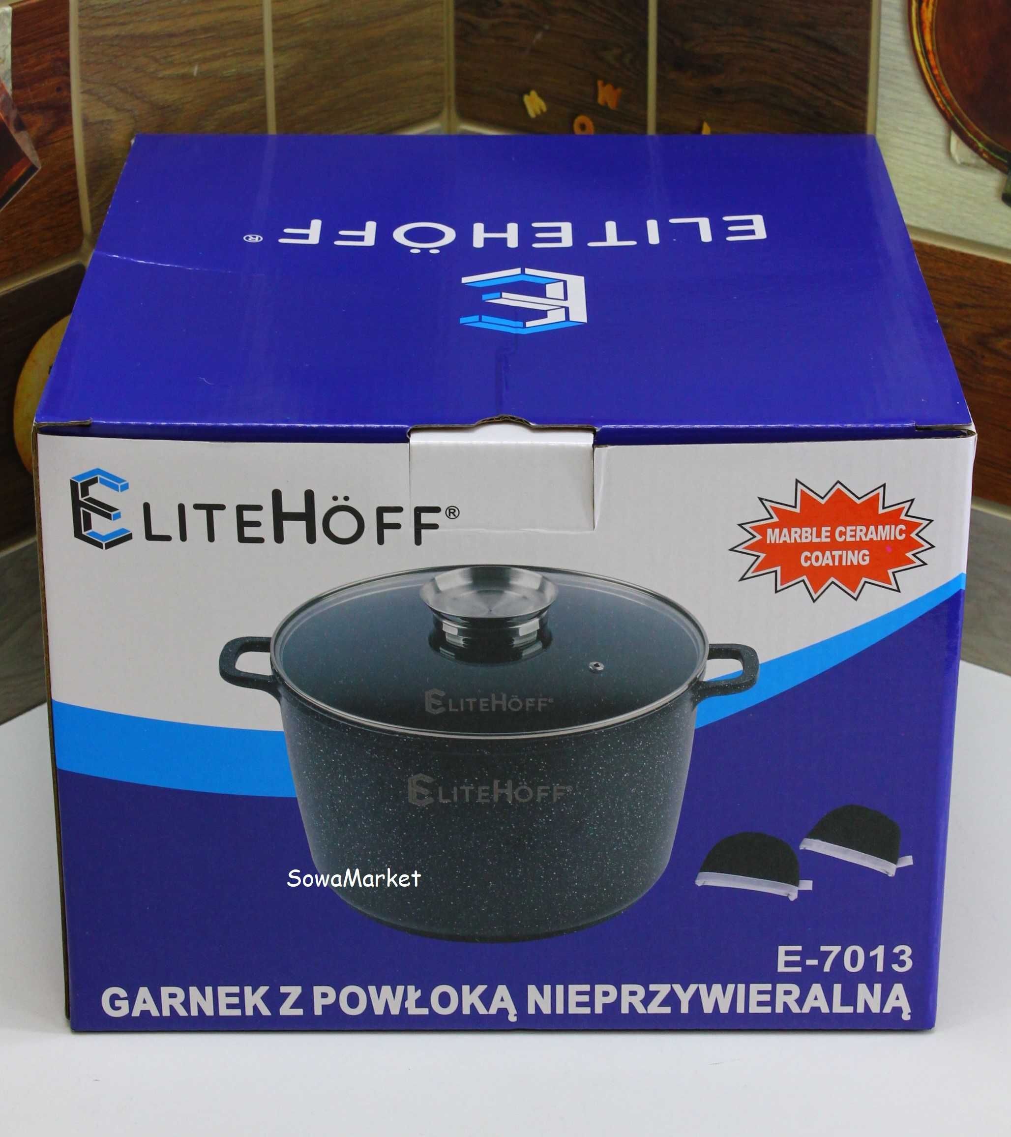 Garnek Brytfanna Wysoki Kociołek Marmur 6,5L 24CM EliteHoff E7013