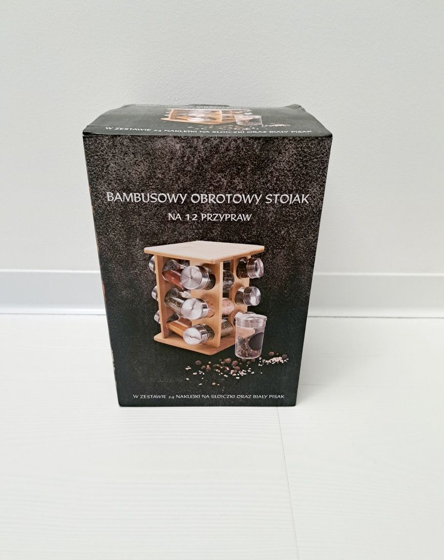 Bambusowy obrotowy stojak na 12 przypraw