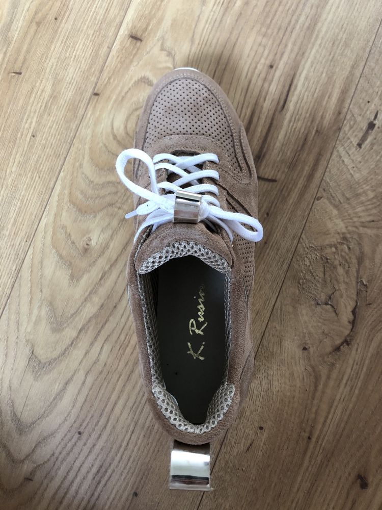 Buty damskie Sneakersy ze skóry naturalnej beżowe Camel r. 36 Oh Butik