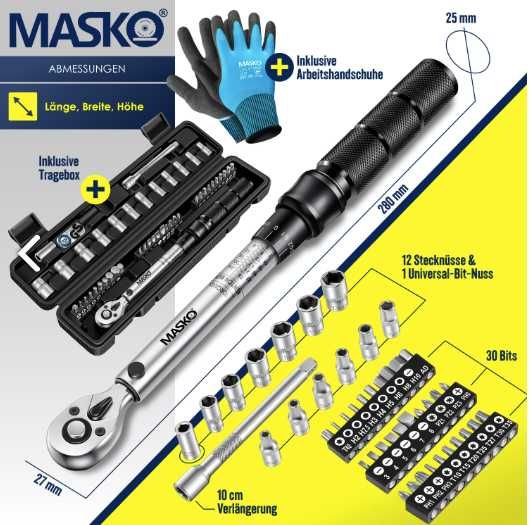 Klucz dynamometryczny 45 części 1/4 cala 5-25Nm MASKO