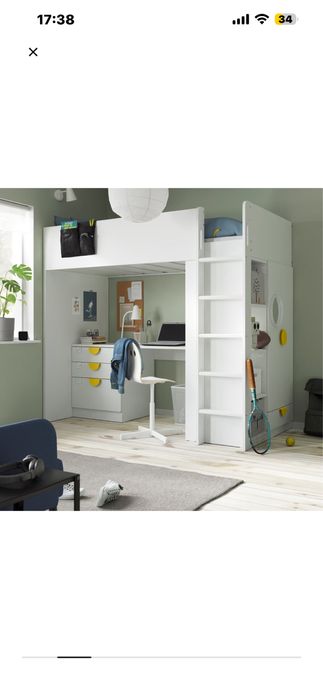 Cama alta com sectetária e roupeiro