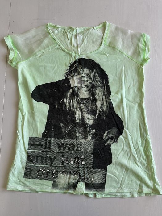 T-shirt bluzka z nadrukiem S/36 miętowa przezroczyste ramiona #1822