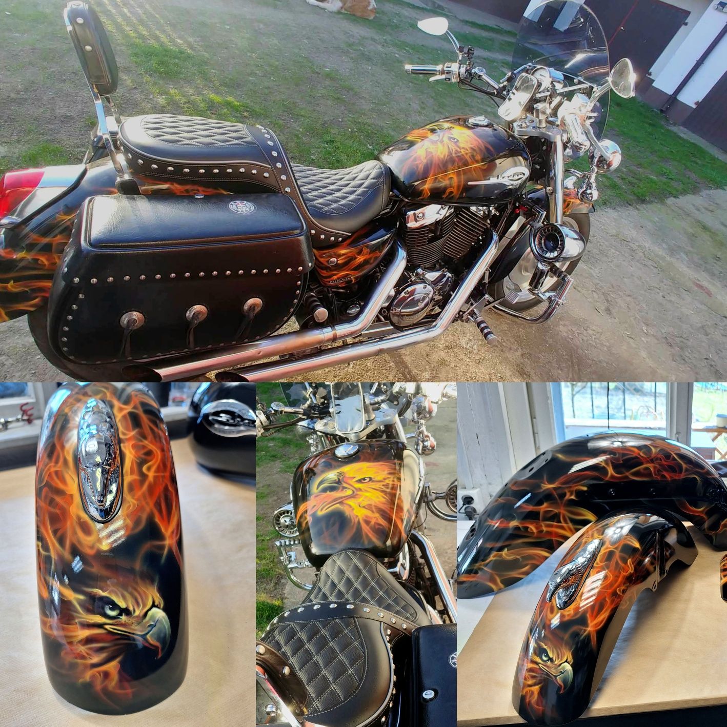 Aerografia, kaski, baki, elementy motocykli ręcznie malowane