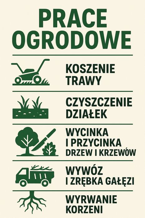 Usługi ogrodnicze Koszenie Zrębka Wywóz gałęzi wycinka drzew itp.