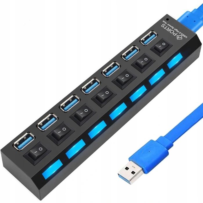 Rozdzielacz USB 3.0 7 portów Hub zasilacz aktywny do laptopa komputera