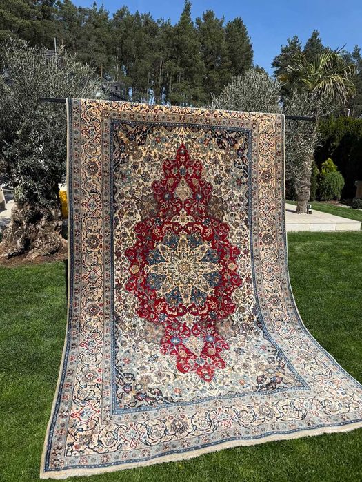 Kaszmirowy z jedwabiem dywan perski Iran Nain 350x200 galeria 26 tys