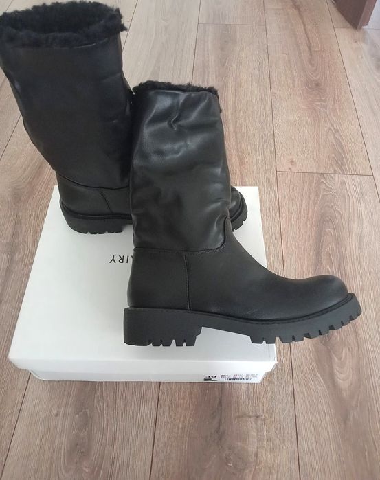 czarne botki biker z futerkiem 39