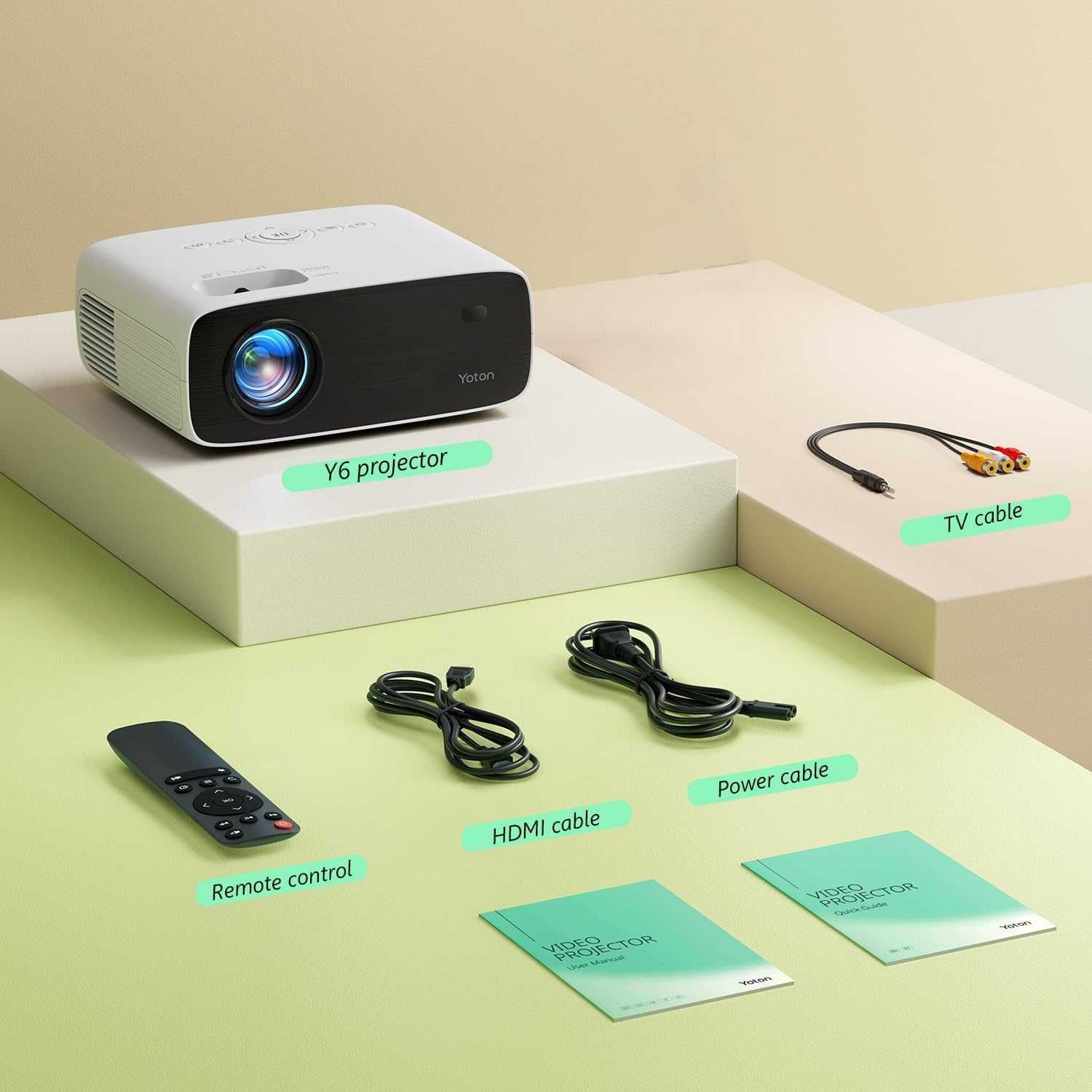 Projektor 4K 18000 Lumens, YOTON Y6 1080P, Bluetooth, HDMI USB