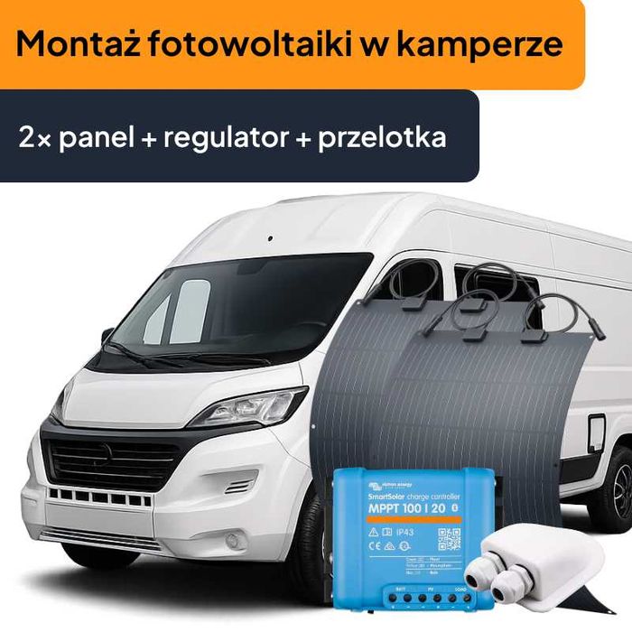 Montaż fotowoltaiki w kamperze - Dwa panele + Regulator + Przelotka