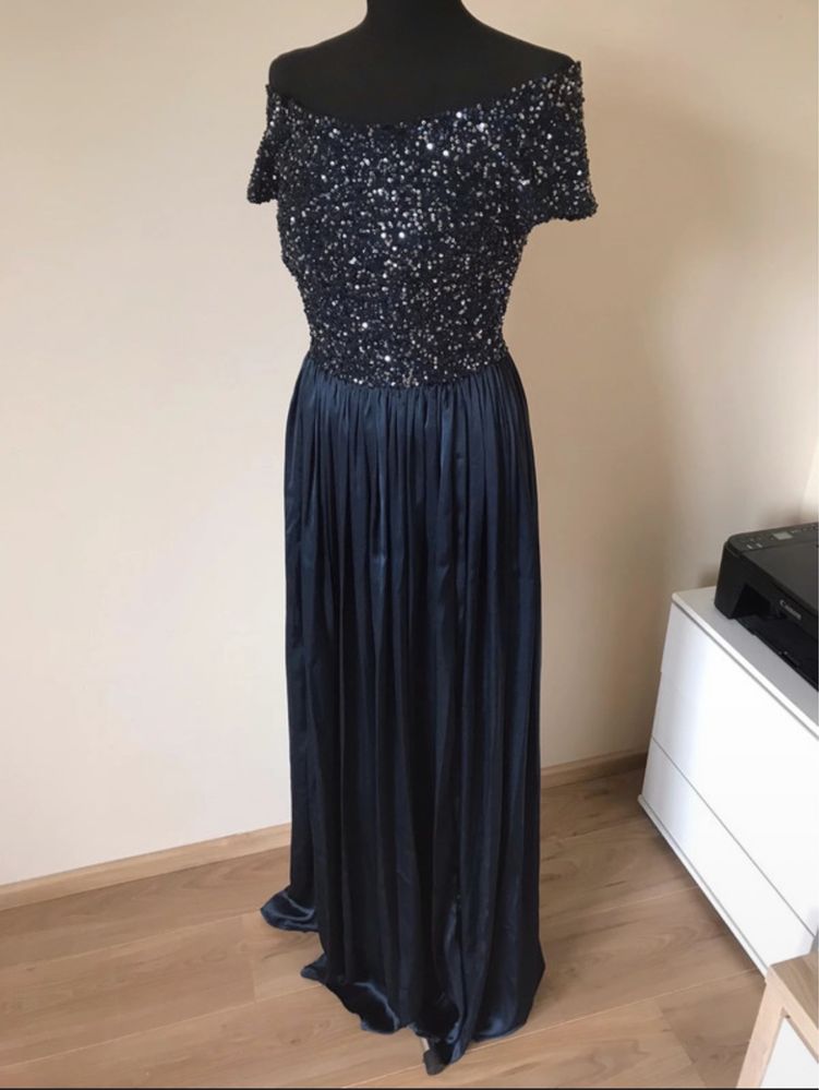 Maya deluxe cekinowa sukienka maxi hiszpanka tiulowa 46 3 xl asos luxe