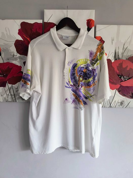 Koszulka polo męskie vintage retro 80 90 s kremowa power XL