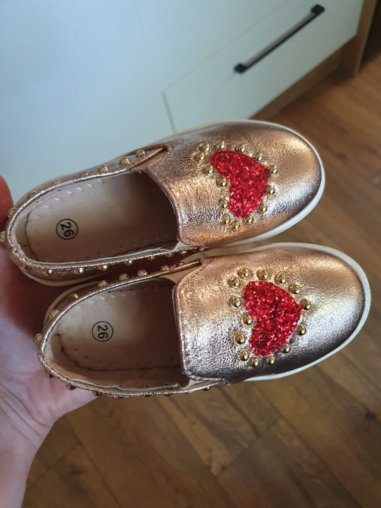 Jak nowe złote trampki rozmiar 26 wkladka 15cm półbuty slip on jak H&M
