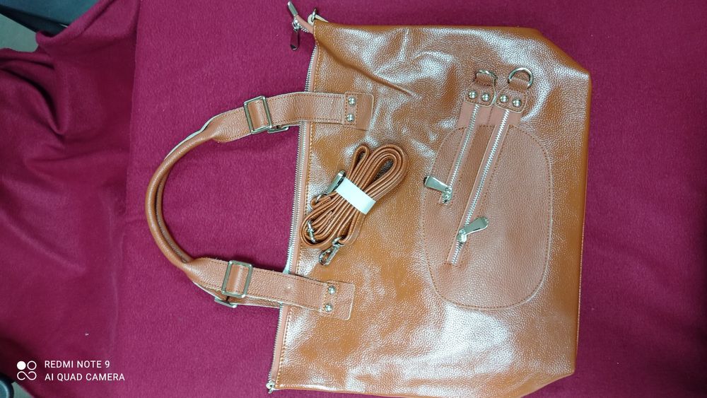 Сумка женская объемная коричневая/рыжая кожа