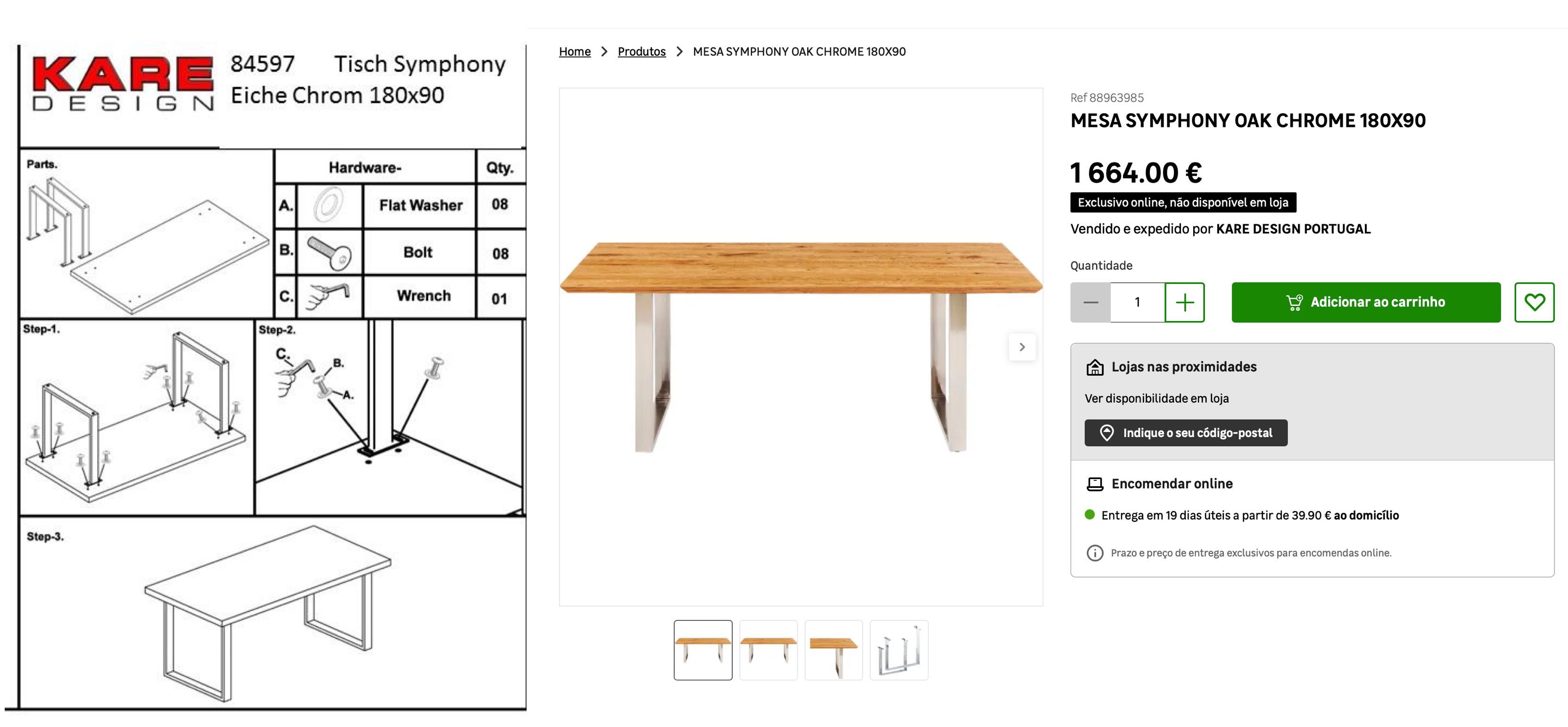 Mesa Kare Design Symphony Oak Chrome 180x90