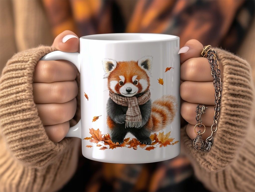 kubek słodka pandka ruda panda mała jesienne klimaty ceramika 330ml