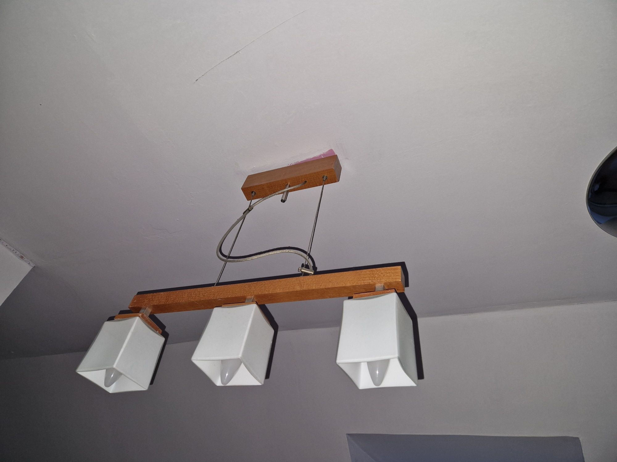 Lampa drewno drewniana szkło białe 3 żarówki