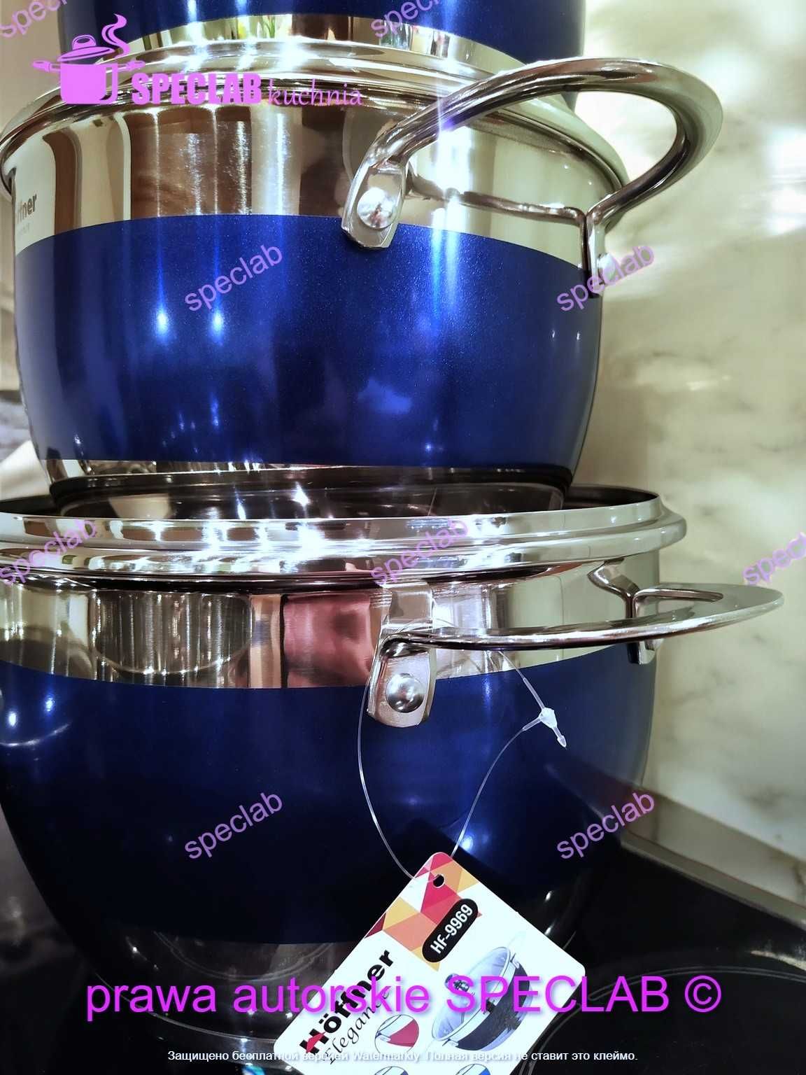 Komplet garnków HOFFNER HF-9969 BLUJE. Gaz, Indukcja, Halogen