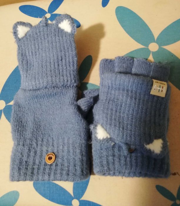 Rękawiczki wełniane bez palców z klapką kotki Fish Cat XS/S/M