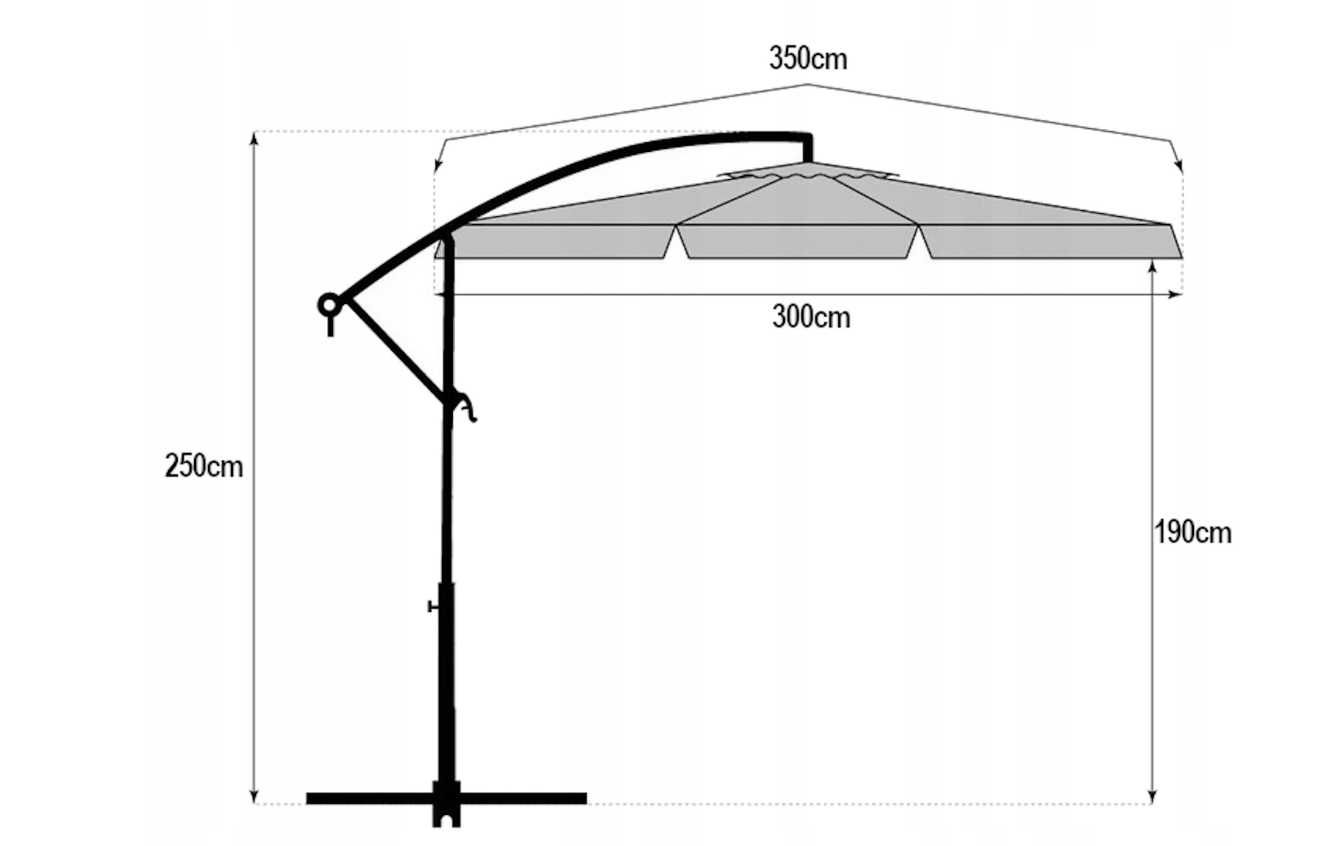 PARASOL ogrodowy DUŻY składany solidny z WYSIĘGNIKIEM pokrowiec