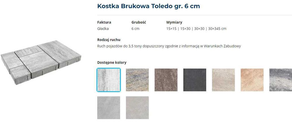 PROMOCJA Kostka brukowa TOLEDO 6cm POLBRUK nowoczesna Adular Nerino