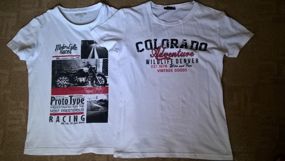 2 белые футболки с ч/б принтом на подростка 12-15 лет, цена за обе