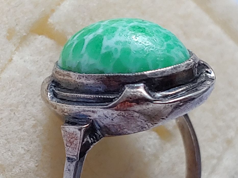 Antyk Stary srebrny pierścionek naturalny kamień srebro 835