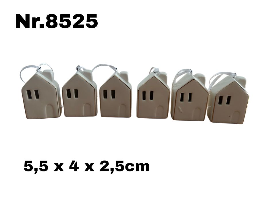Ozdoby choinkowe, porcelanowe domki, zawieszki 6sztuk nr.8525