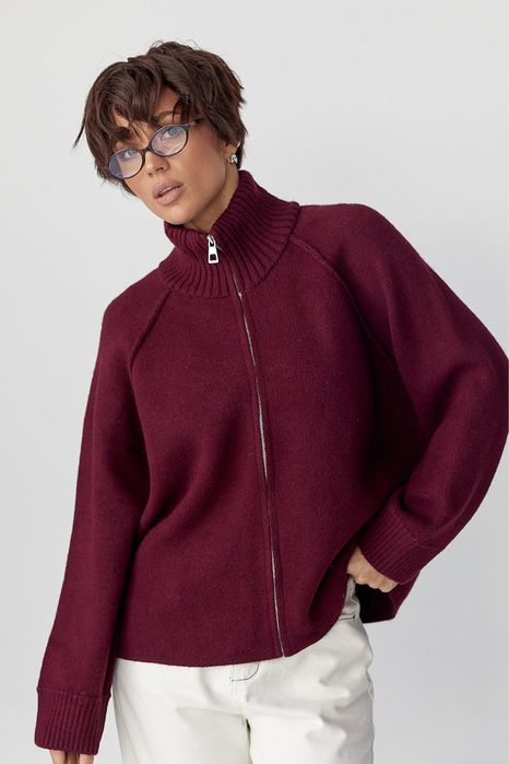 В'язаний жіночий кардиган на блискавці, тепла жіноча кофта на змейке