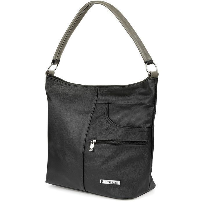 Czarno szara Torebka Skórzana listonoszka damska duża klasyczna H08