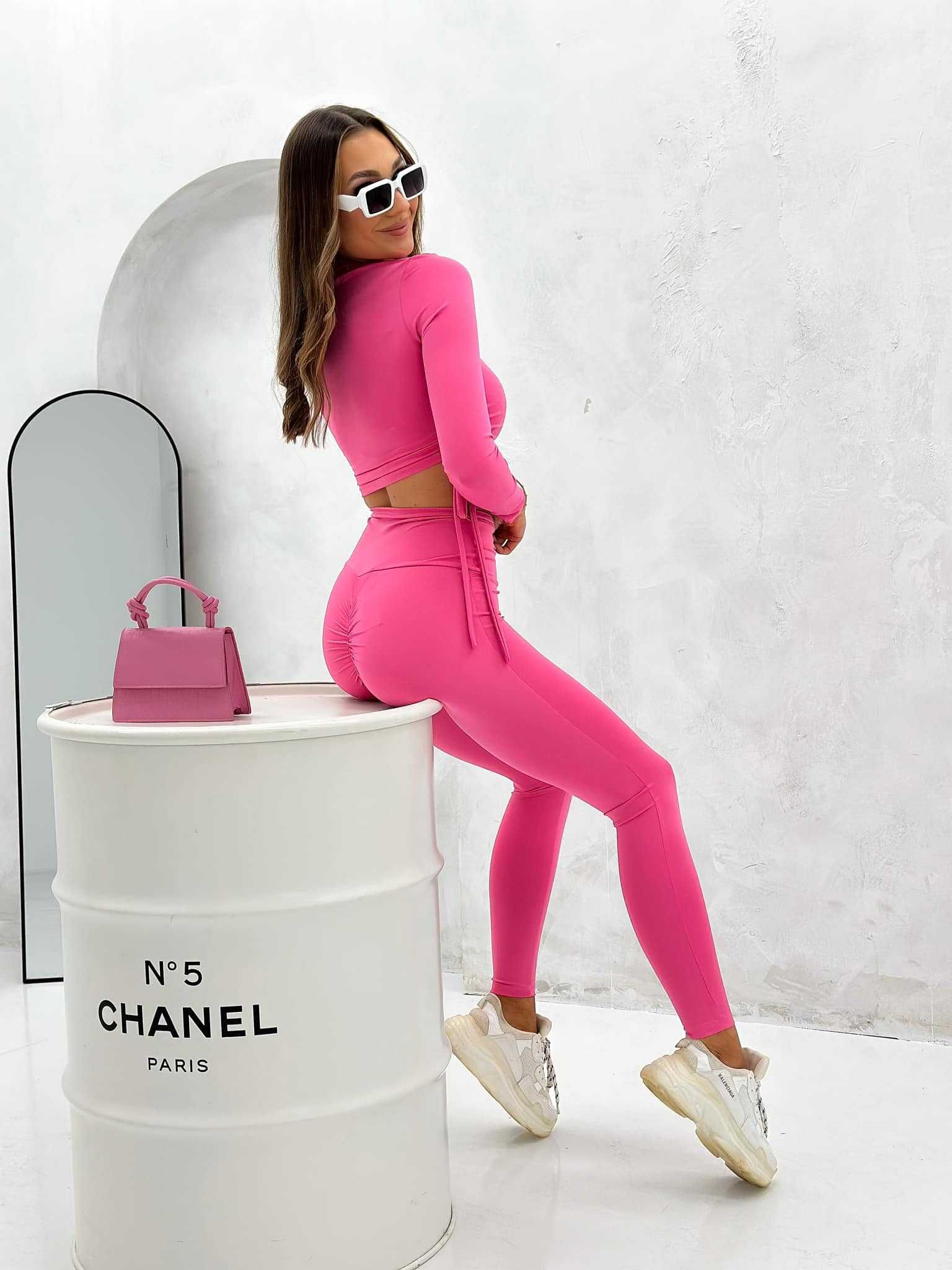 Różowe Legginsy Push Up Wysoki Stan Wiskoza UNI