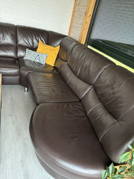 Kanapa narożna skóra brązowa