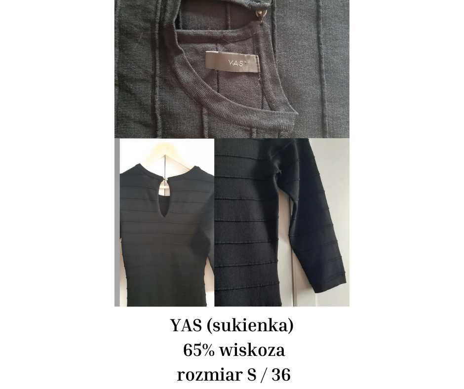 Elegancka intensywnie czarna sukienka, 65%wiskoza, YAS, rozmiar S / 36