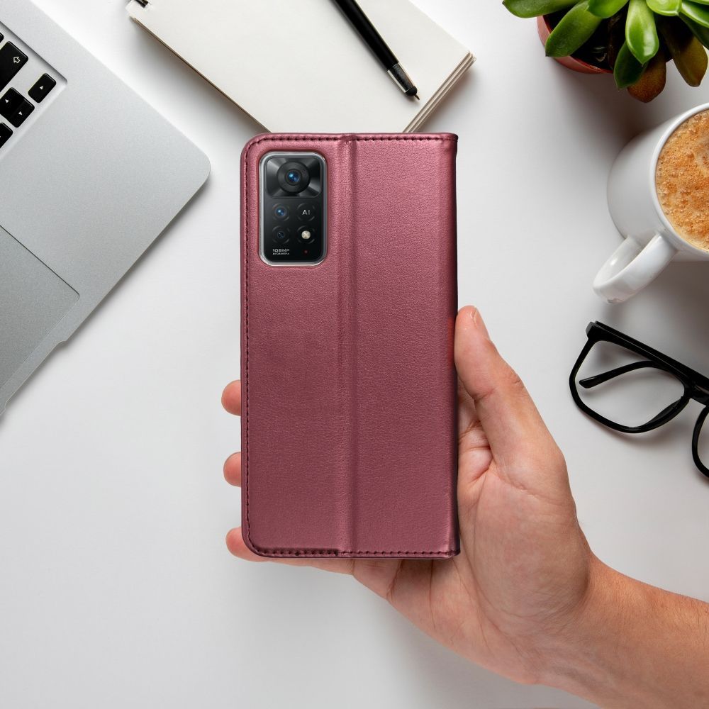 Etui Z Klapką Xiaomi Redmi Note 11 / 11S Burgundowy + Szkło 9H