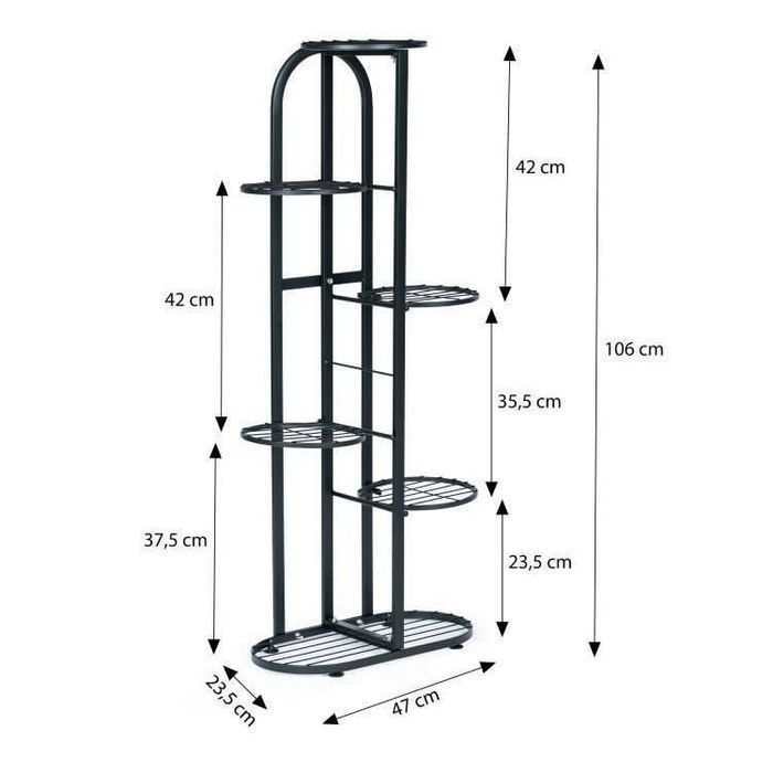 Metalowy Kwietnik nowoczesny stojak na kwiaty 6 poziomów czarny